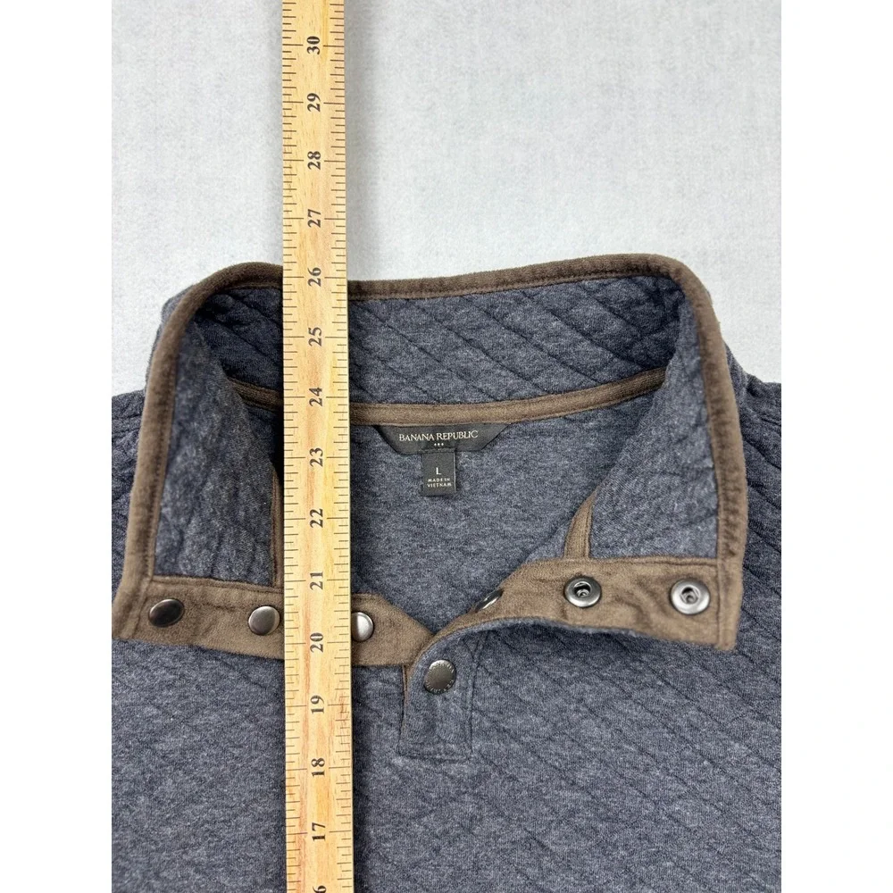 Banana Republic Mens Quilted Popover Sweatshirt‎ Charcoal Heather Grey Large L
